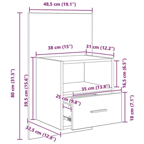 Væghængt natbord 2 stk. - gammelt træ 50 x 32,5 x 80 cm