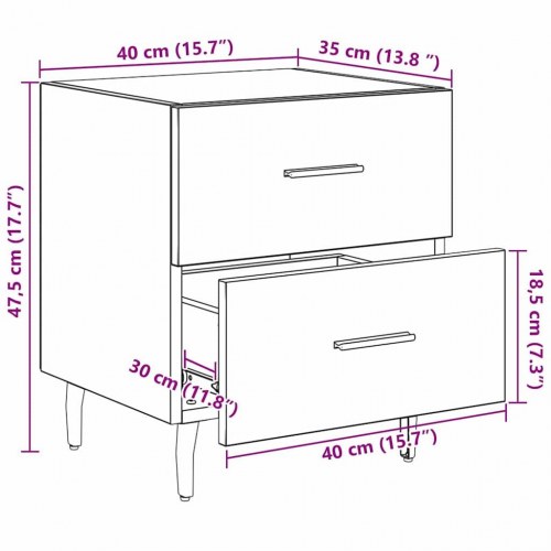Sengebord sort eg med 2 skuffer - 40 x 35 x 47,5 cm