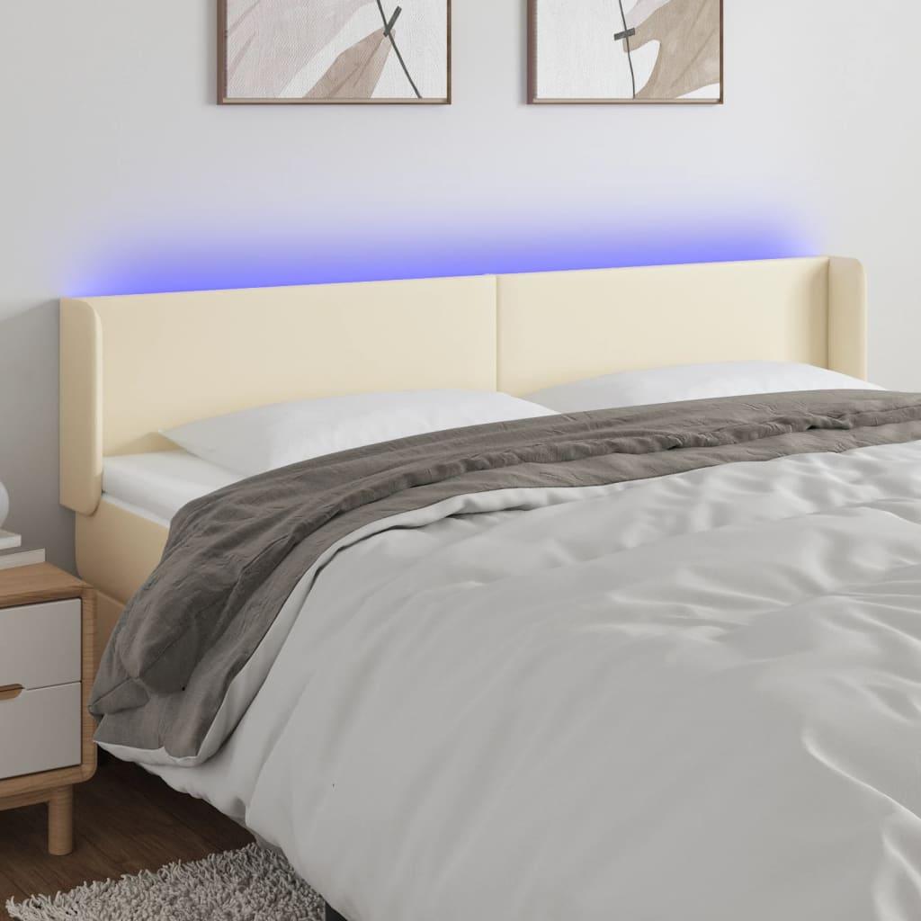 Sengegavl med LED-lys 203x16x78/88 cm kunstlæder cremefarvet