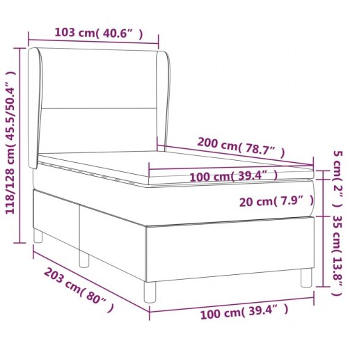 Kontinentalseng med madras 100×200 cm i kunstlæder - cremefarvet