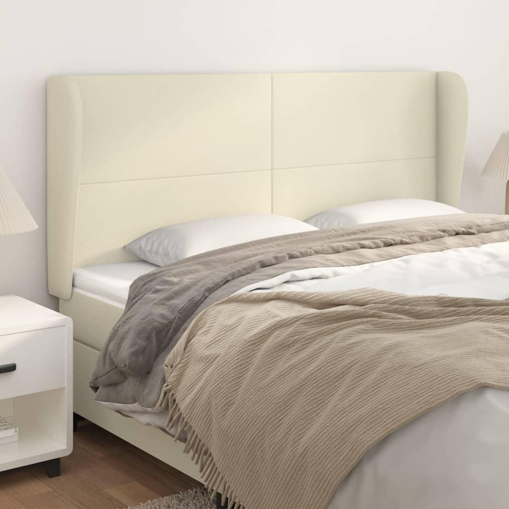 vidaXL sengegavl med kanter 203x23x118/128 cm kunstlæder cremefarvet