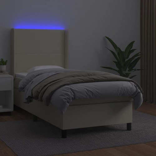 Kontinentalseng med LED-lys 100×200 cm i kunstlæder - cremefarvet