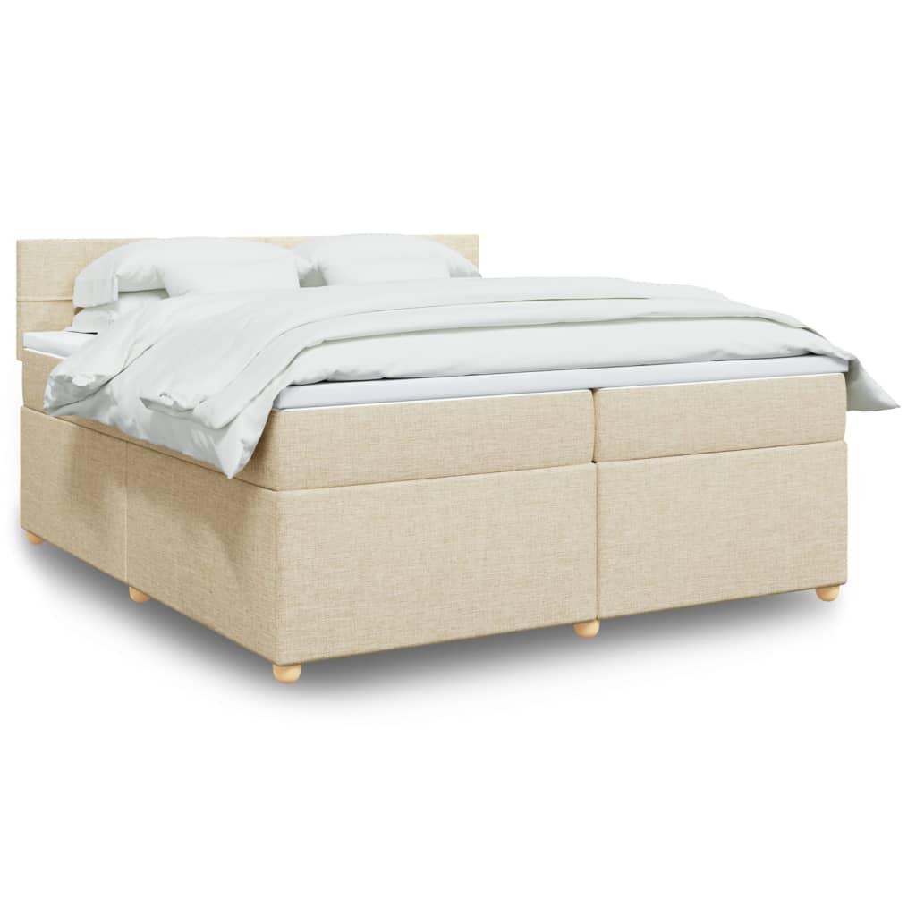 Kontinentalseng med madras 200×200 cm - stof, cremefarvet, LED