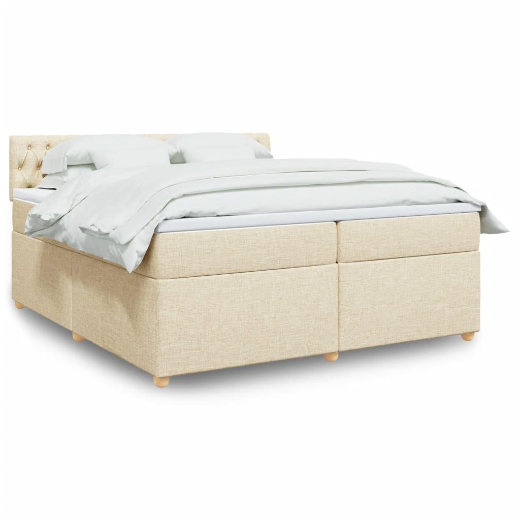 Kontinentalseng med madras og LED 200x200 cm - stof, cremefarvet