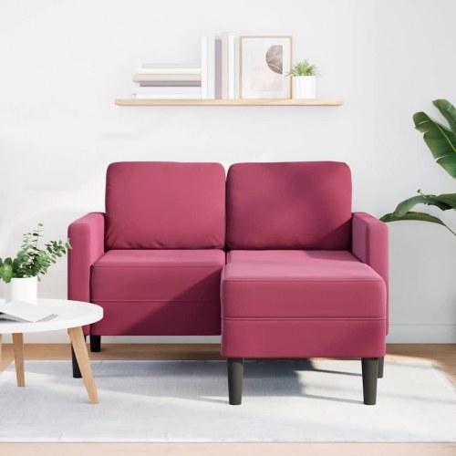 2-personers sofa med chaiselong L-formet 125 cm fløjl vinrød