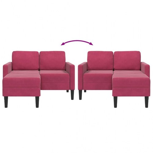 2-personers sofa med chaiselong L-formet 125 cm fløjl vinrød