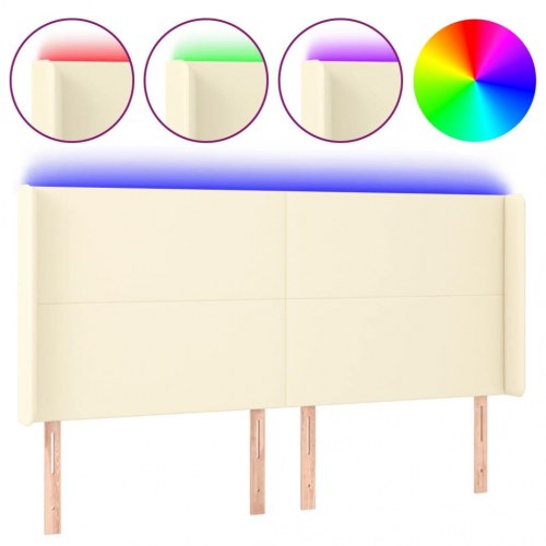 Sengegavl med LED-lys 203 x 16 x 118/128 cm - cremefarvet