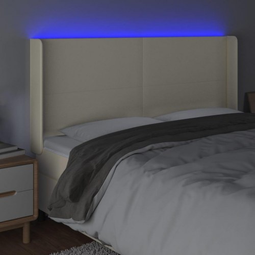 Sengegavl med LED-lys 203 x 16 x 118/128 cm - cremefarvet