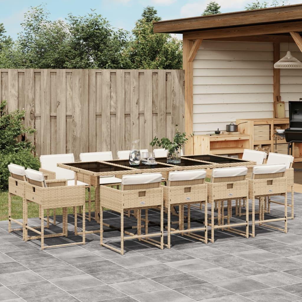 Spisebordssæt til haven 13 dele med hynder polyrattan beige