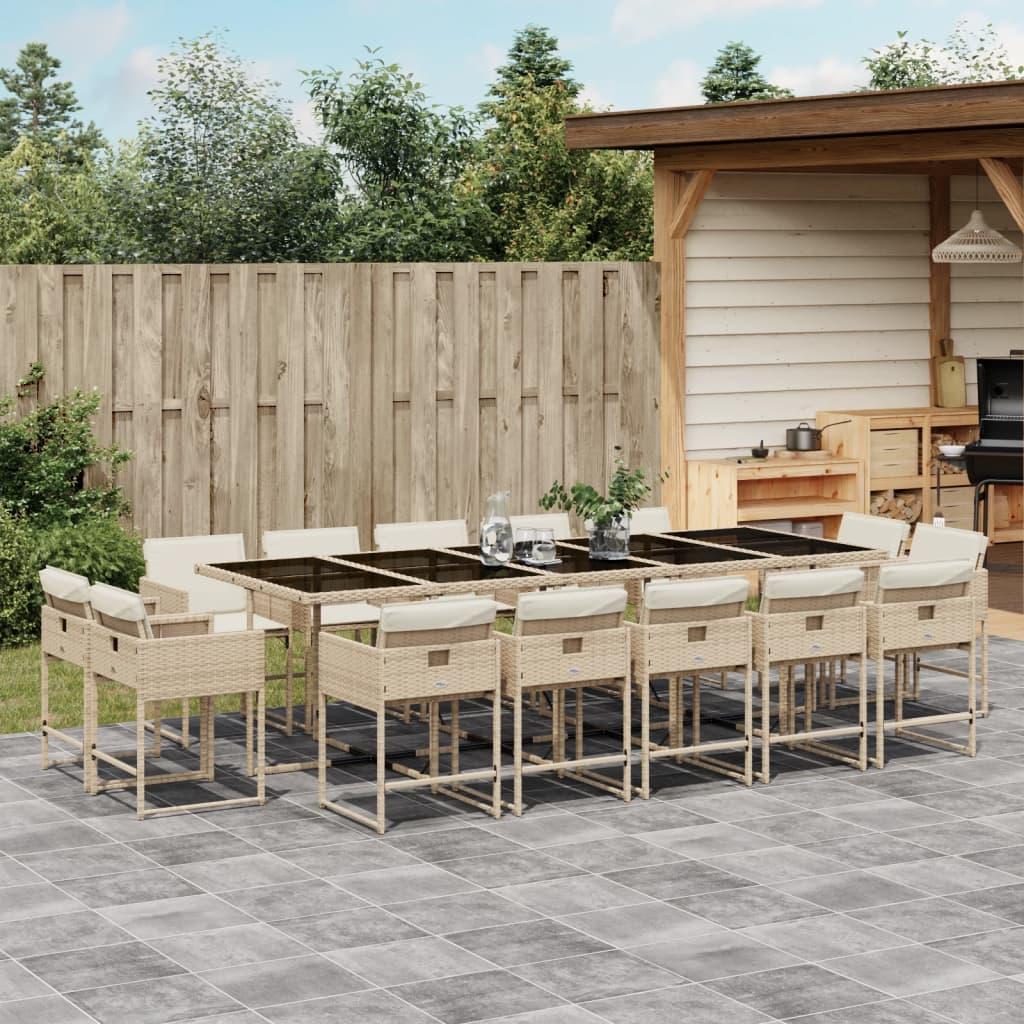 Spisebordssæt til haven 15 dele med hynder polyrattan beige