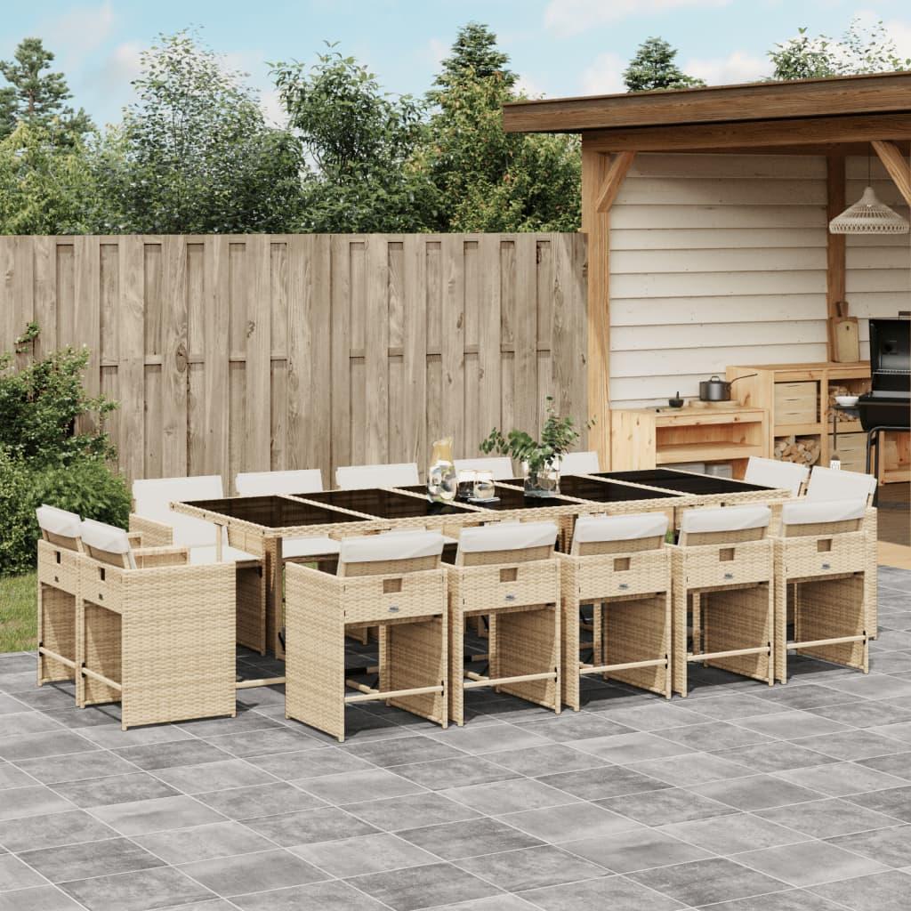 Spisebordssæt til haven 15 dele med hynder polyrattan beige