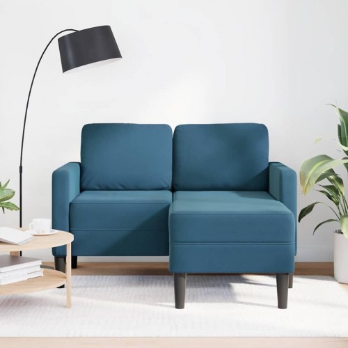 2-personers sofa med chaiselong L-formet 125 cm fløjl blå
