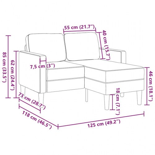 2-personers sofa med chaiselong L-formet 125 cm fløjl creme