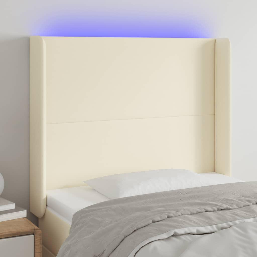 vidaXL sengegavl med LED-lys 103x16x118/128 cm kunstlæder cremefarvet