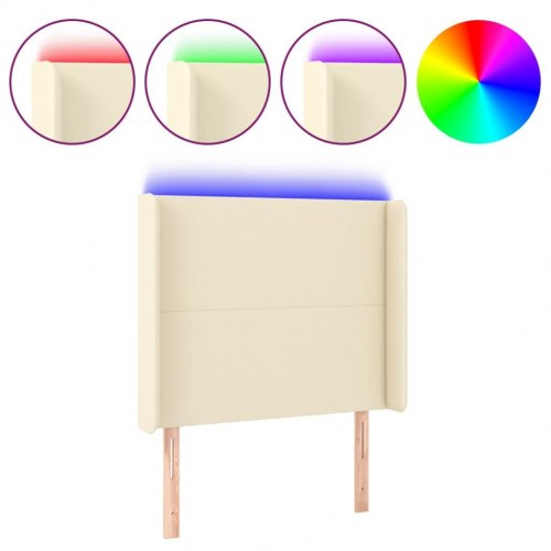 Sengegavl med LED-lys 103 x 16 x 118/128 cm - cremefarvet