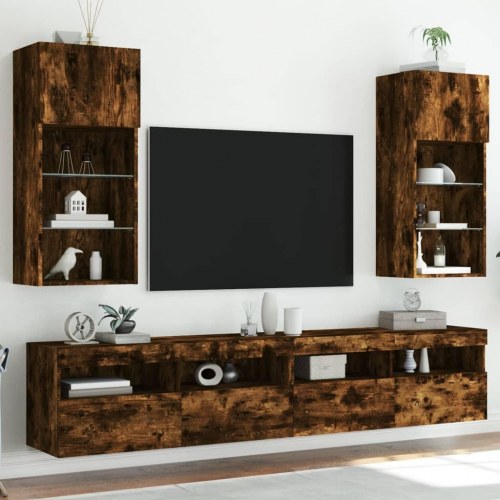 Tv-borde med LED-lys - 2 stk., 40,5×30×90 cm, røget egetræsfarve