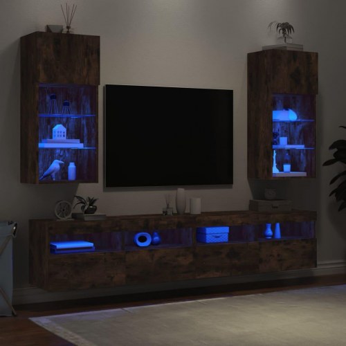 Tv-borde med LED-lys - 2 stk., 40,5×30×90 cm, røget egetræsfarve