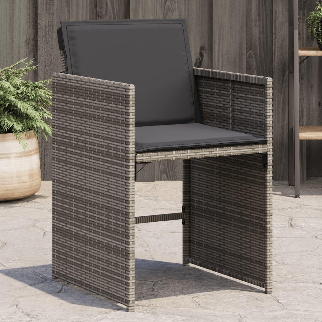 Havestole med hynder 4 stk. polyrattan grå