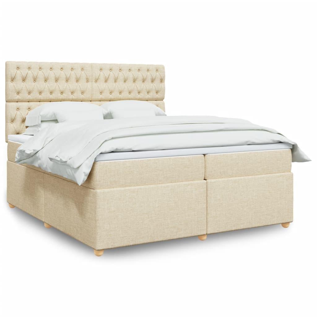 Kontinentalseng med madras 200x200 cm - stof, cremefarvet