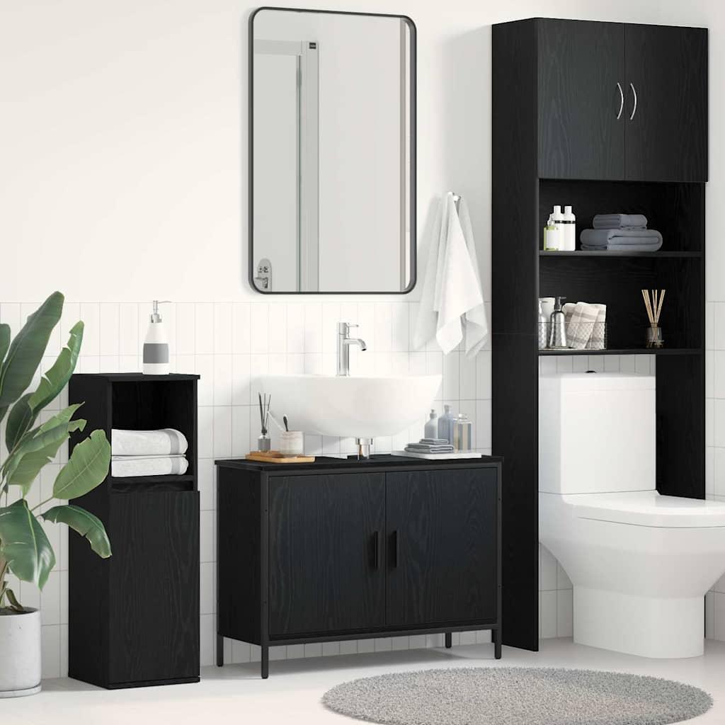 Badeværelsesvaskeskab Sort eg 80 x 30 x 60 cm Konstrueret træ