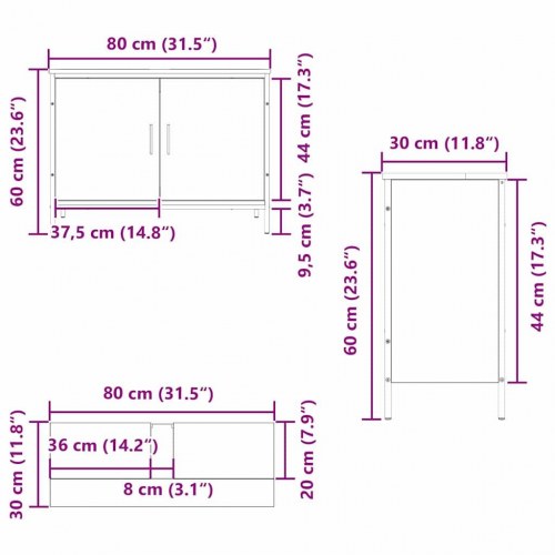 Vaskeskab i sort eg 80 x 30 x 60 cm