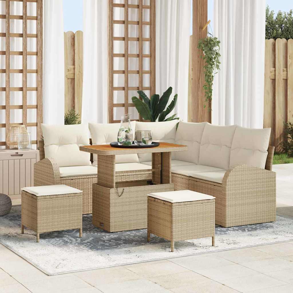 Havesofa Sæt med pude 8 stk Beige Poly rattan