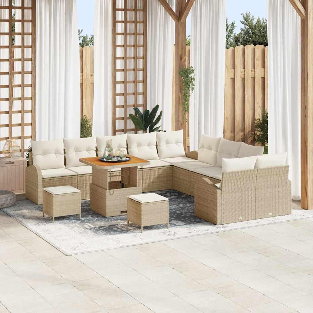 Havesofa Sæt med pude 13 stk Beige Poly rattan
