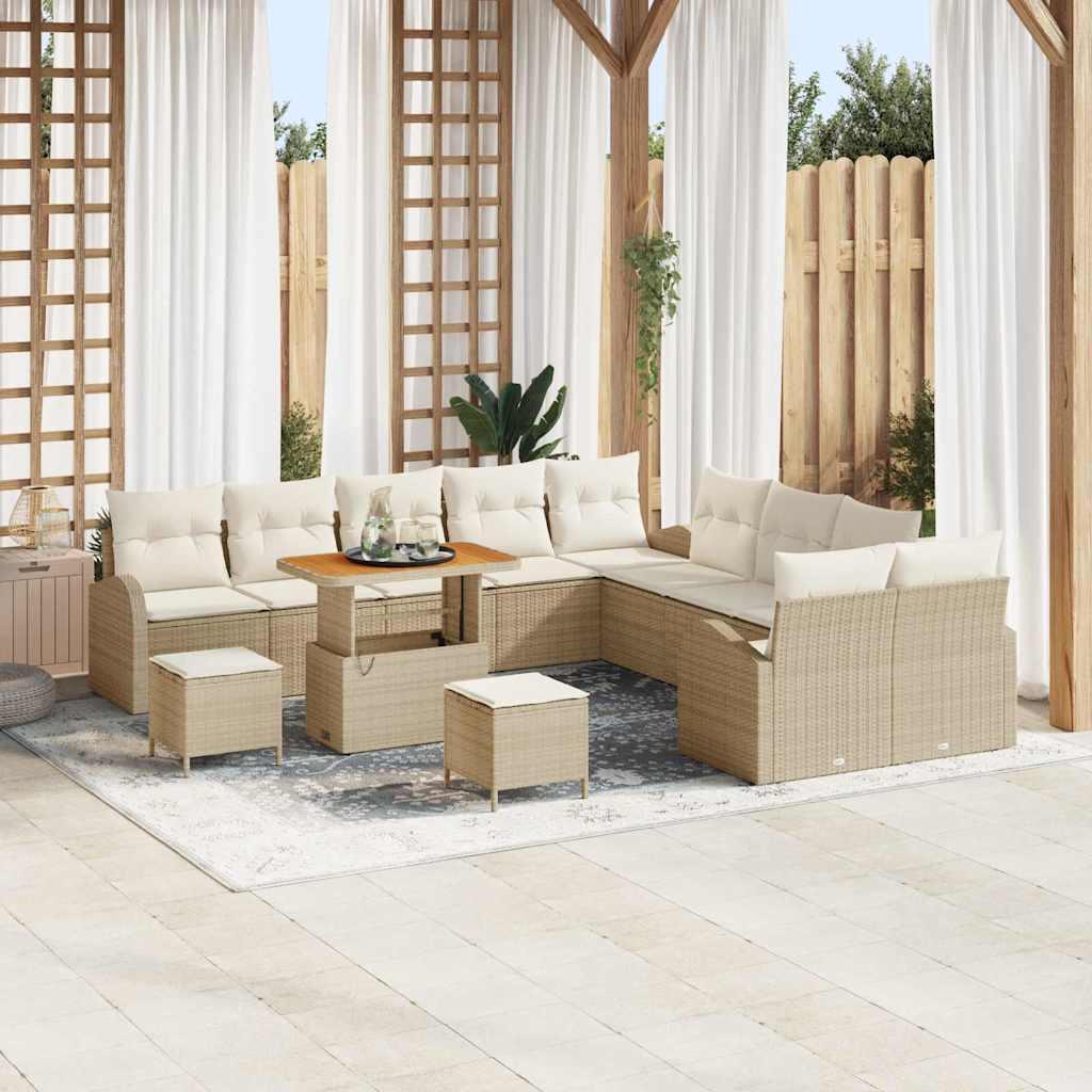 Havesofa Sæt med pude 13 stk Beige Poly rattan
