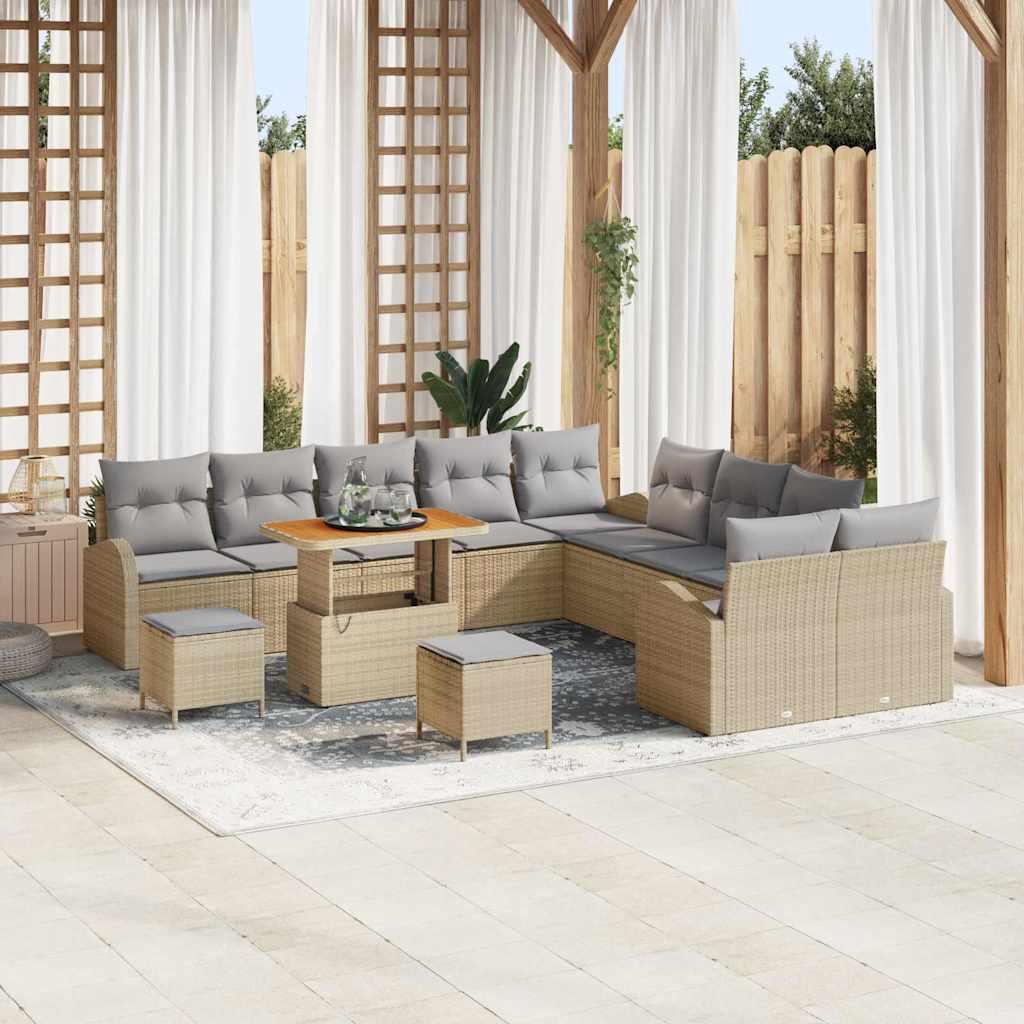 Havesofa Sæt med pude 13 stk Beige Poly rattan