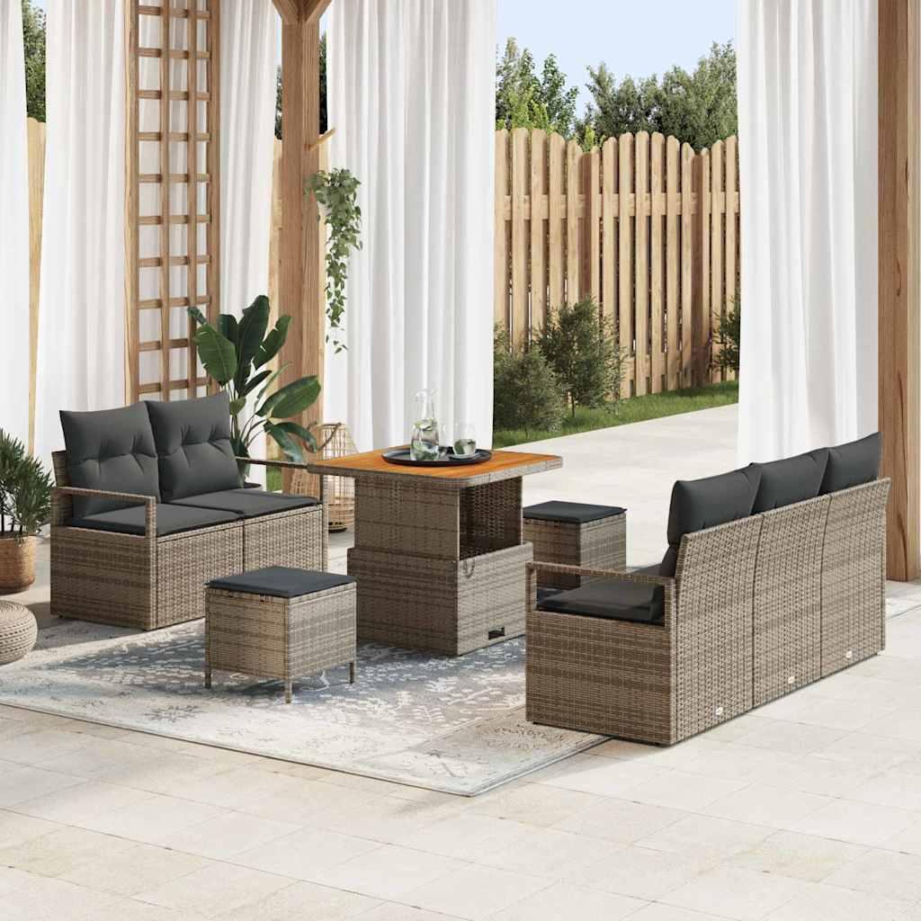 Havesofa SÃ¦t med pude 8 stk GrÃ¥ Poly rattan