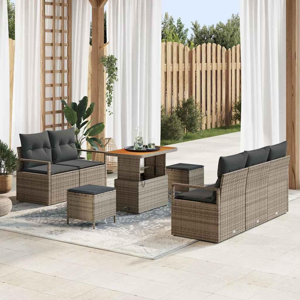 Havesofa SÃ¦t med pude 8 stk GrÃ¥ Poly rattan