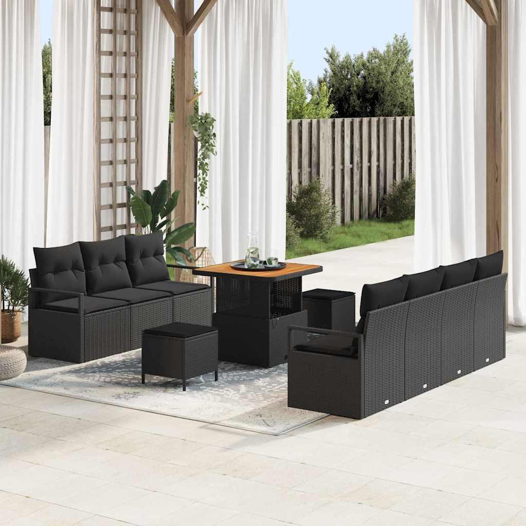 Havesofa SÃ¦t med pude 10 stk Sort Poly rattan