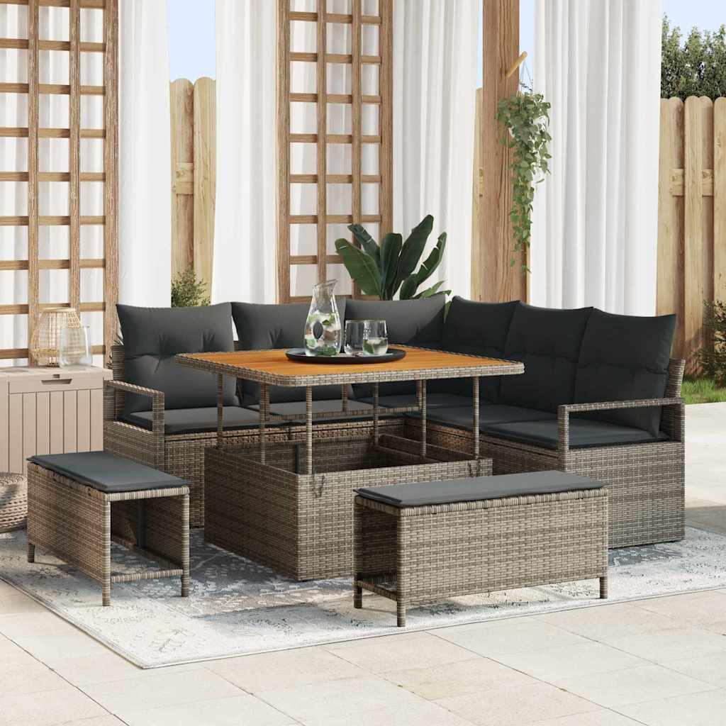 Havesofa SÃ¦t med pude 8 stk GrÃ¥ Poly rattan