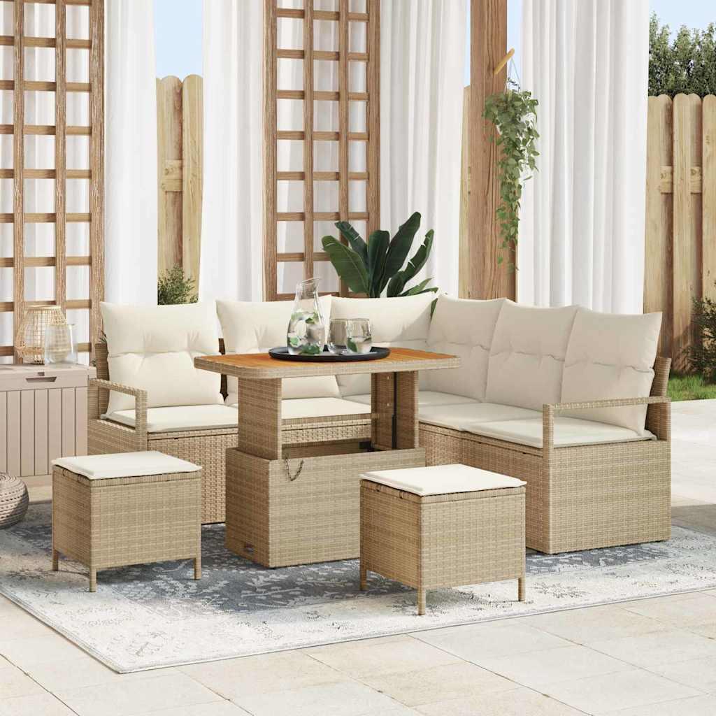Havesofa sæt med puder 8 dele i beige polyrattan