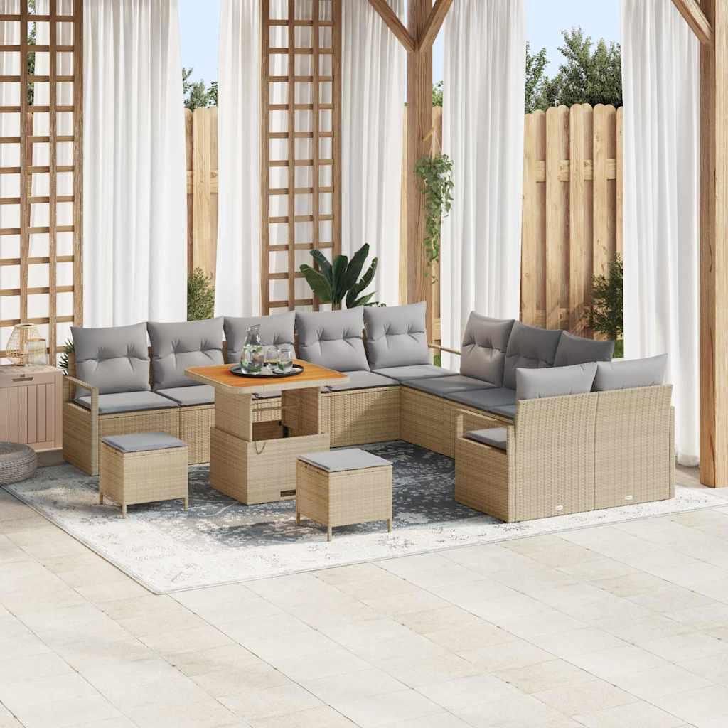 Havesofa Sæt med pude 13 stk Beige Poly rattan