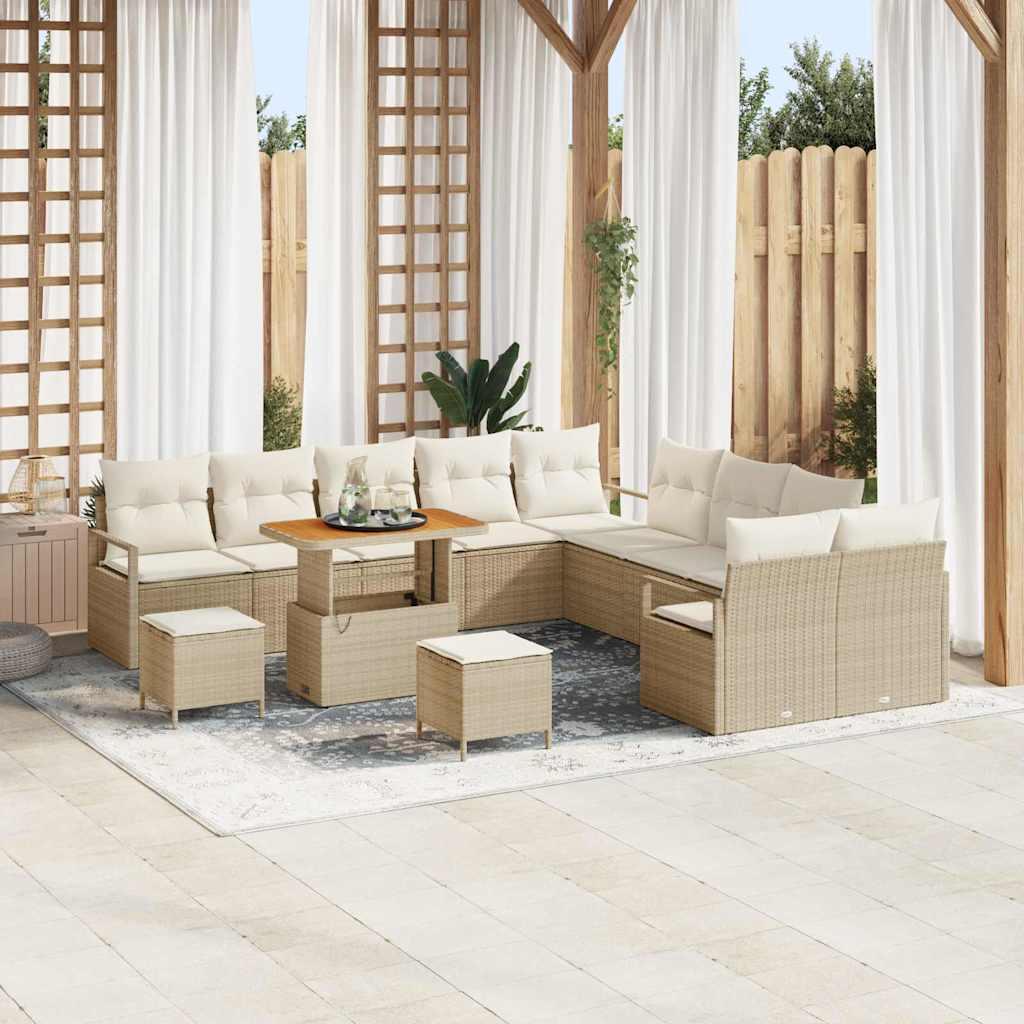 Havesofa Sæt med pude 13 stk Beige Poly rattan