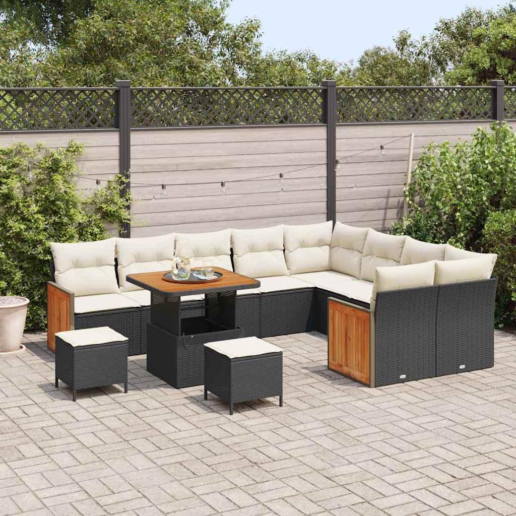 Havesofa Sæt 12 stk Sort og cremefarvet 80 x 80 x 71 cm