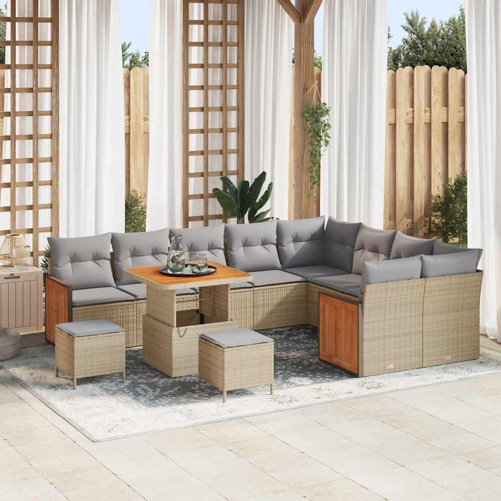 Havesofa Sæt med pude 12 stk beige og lysegrå 80 x 80 x 71 cm
