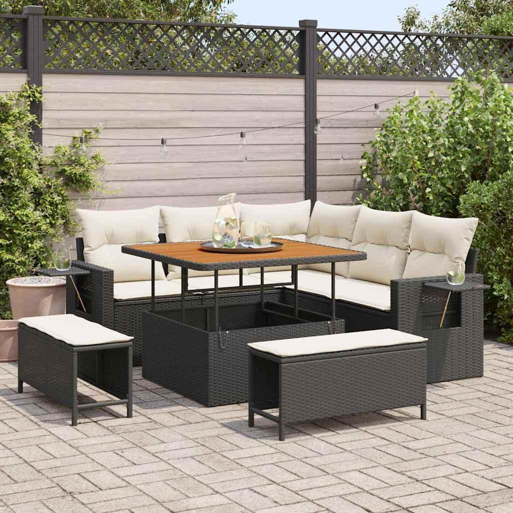 Havesofa Sæt 8 stk Sort og cremefarvet 100 x 100 x 71 cm