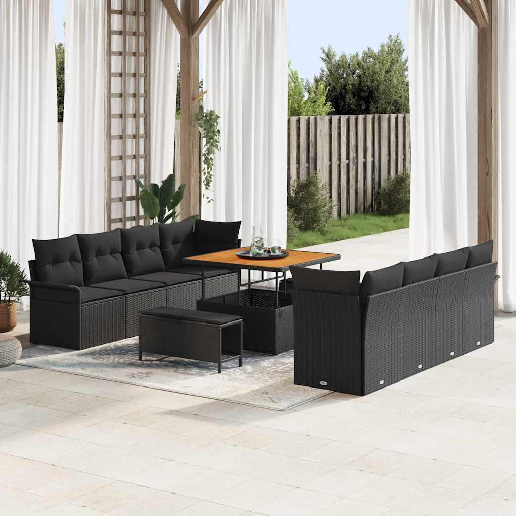 Havesofa Sæt med pude med pude 11 stk Sort 100 x 100 x 71 cm