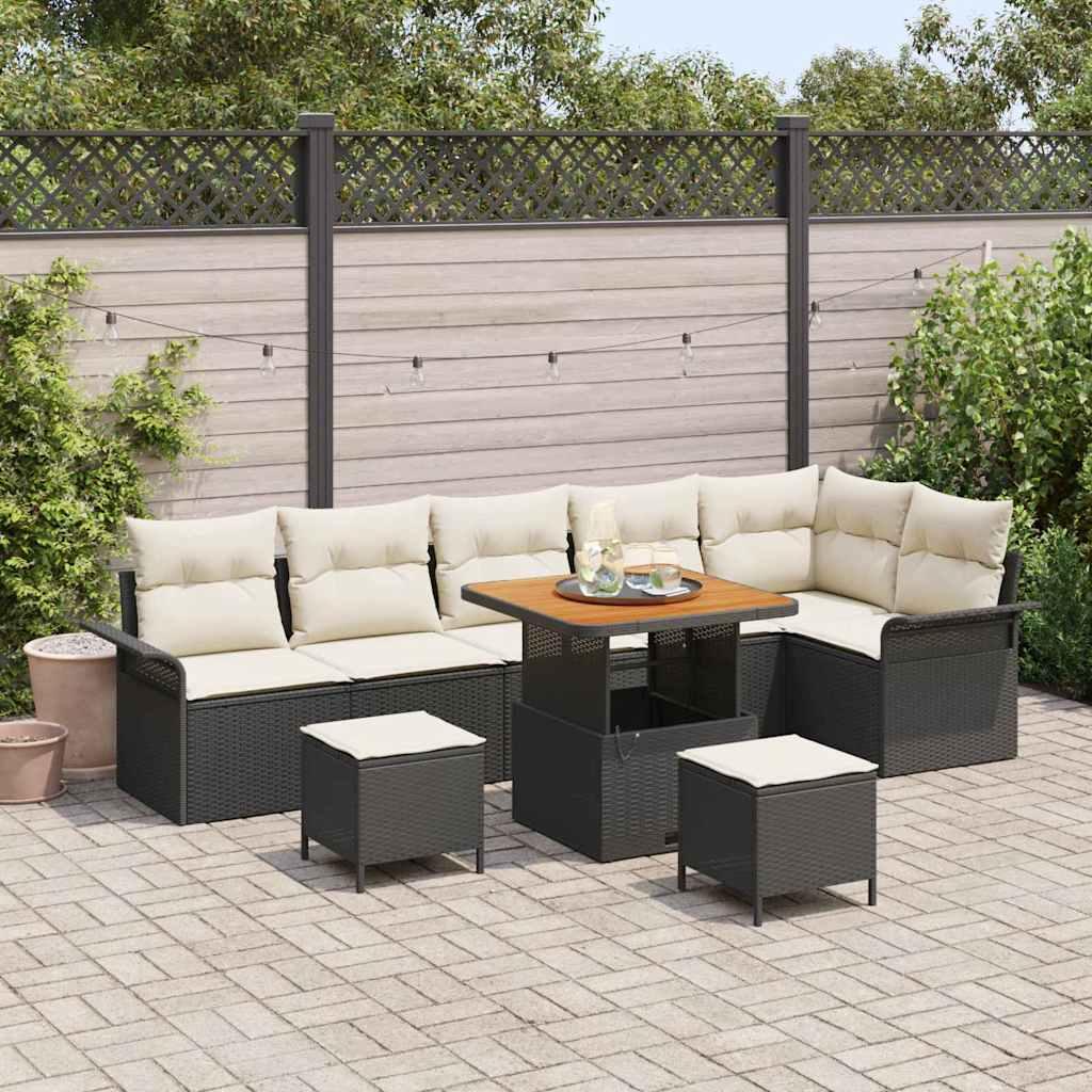 Havesofa Sæt med pude 9 stk Sort og Cream 80 x 80 x 71 cm