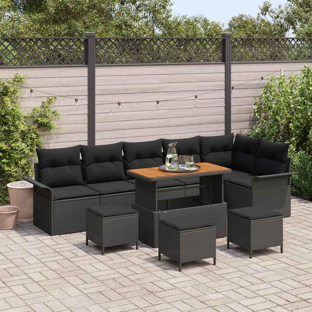 Havesofa Sæt med pude med pude 10 stk Sort 110 x 55 x 71 cm