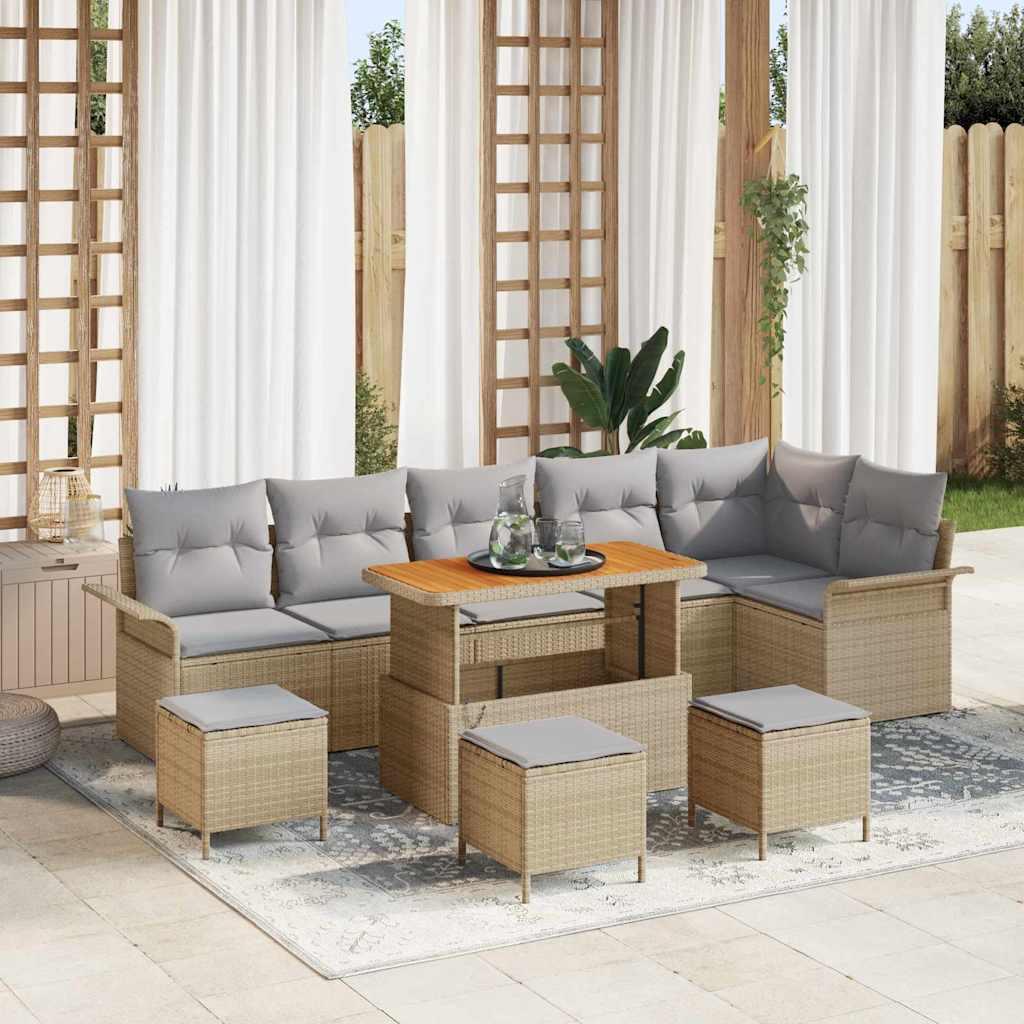 Havesofa Sæt med pude 10 stk Beige og lys grå 110 x 55 x 71 cm