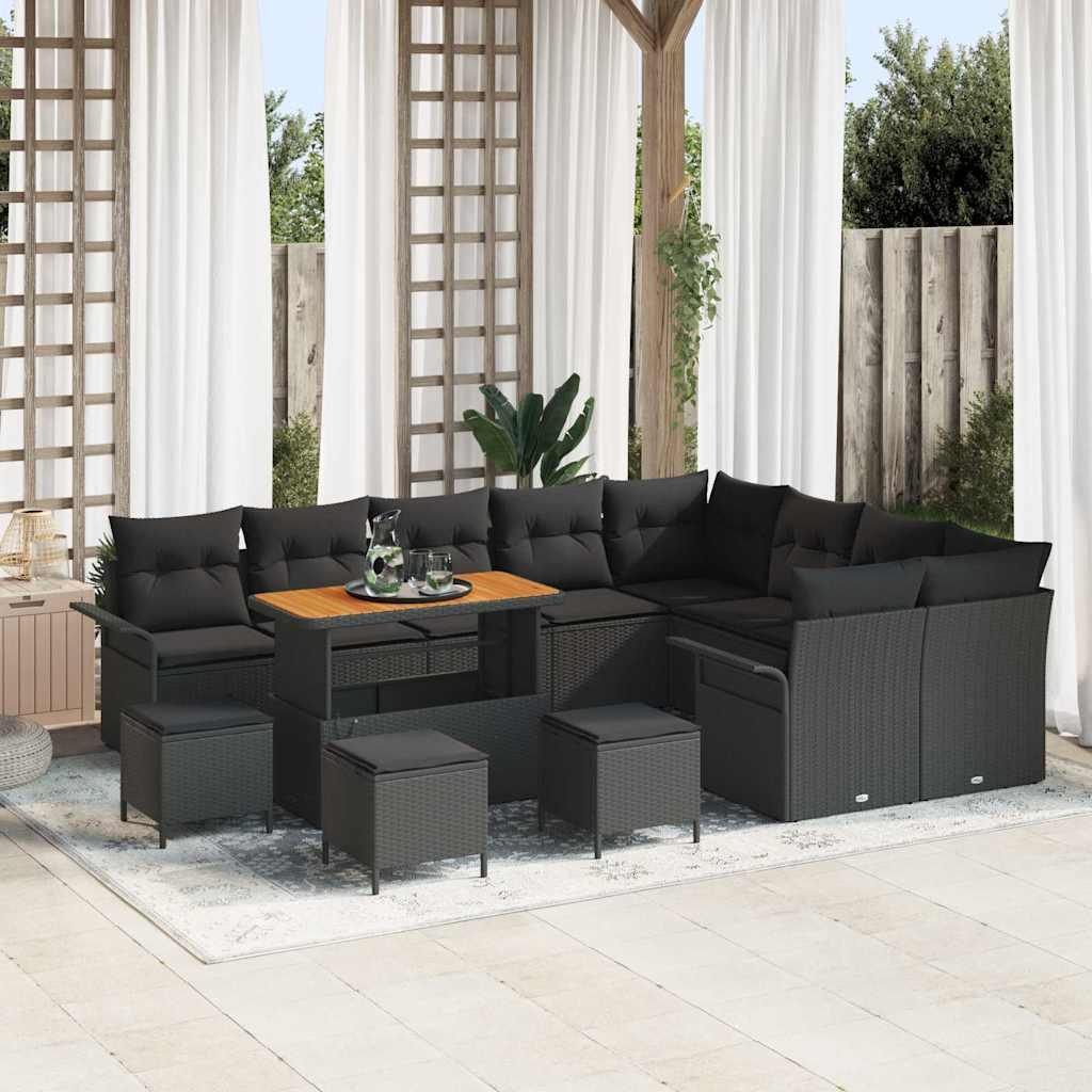 Havesofa Sæt med pude med pude 13 stk Sort 110 x 55 x 71 cm