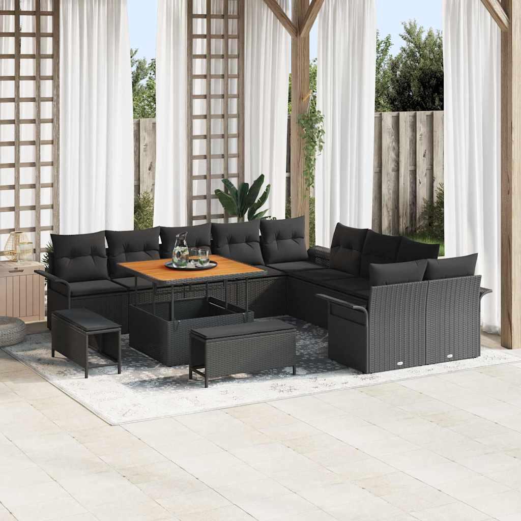 Havesofa Sæt med pude med pude 13 stk Sort 100 x 100 x 71 cm