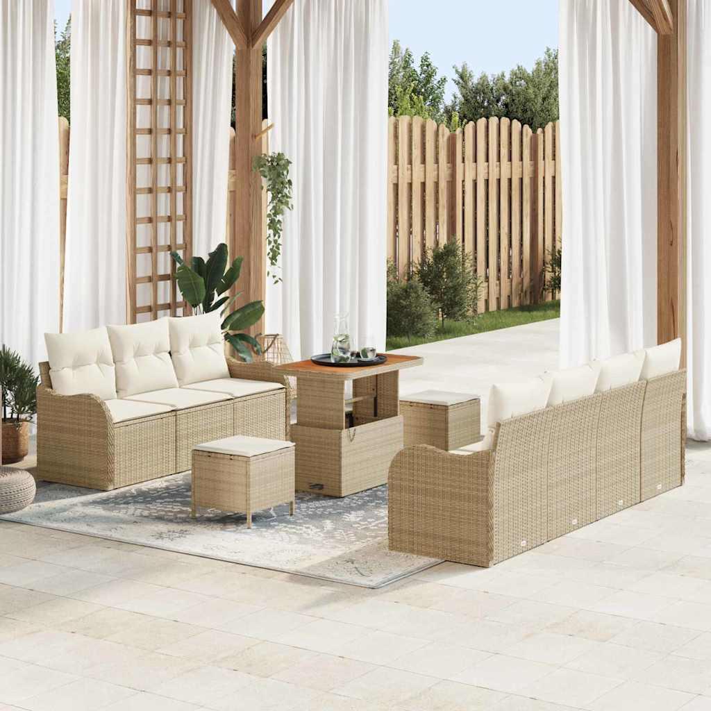 Havesofa Sæt med pude 10 stk Beige og creme 90 x 55 x 71 cm