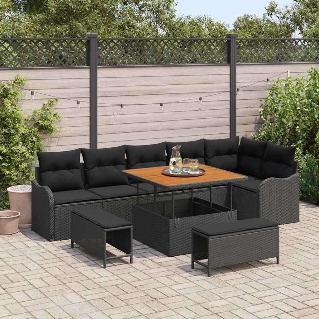 Havesofa Sæt med pude med pude 9 stk Sort 100 x 100 x 71 cm