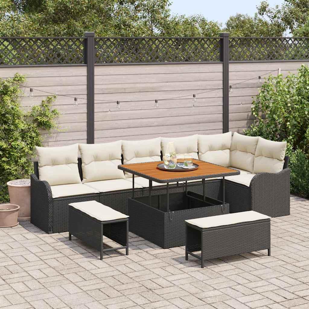 Havesofa Sæt med pude 9 stk Sort og Cream 100 x 100 x 71 cm