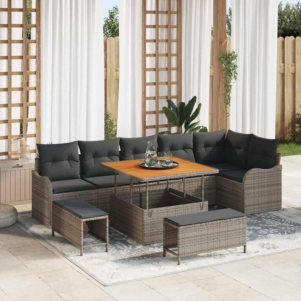 Havesofa Sæt med pude med pude 9 stk Grå 100 x 100 x 71 cm