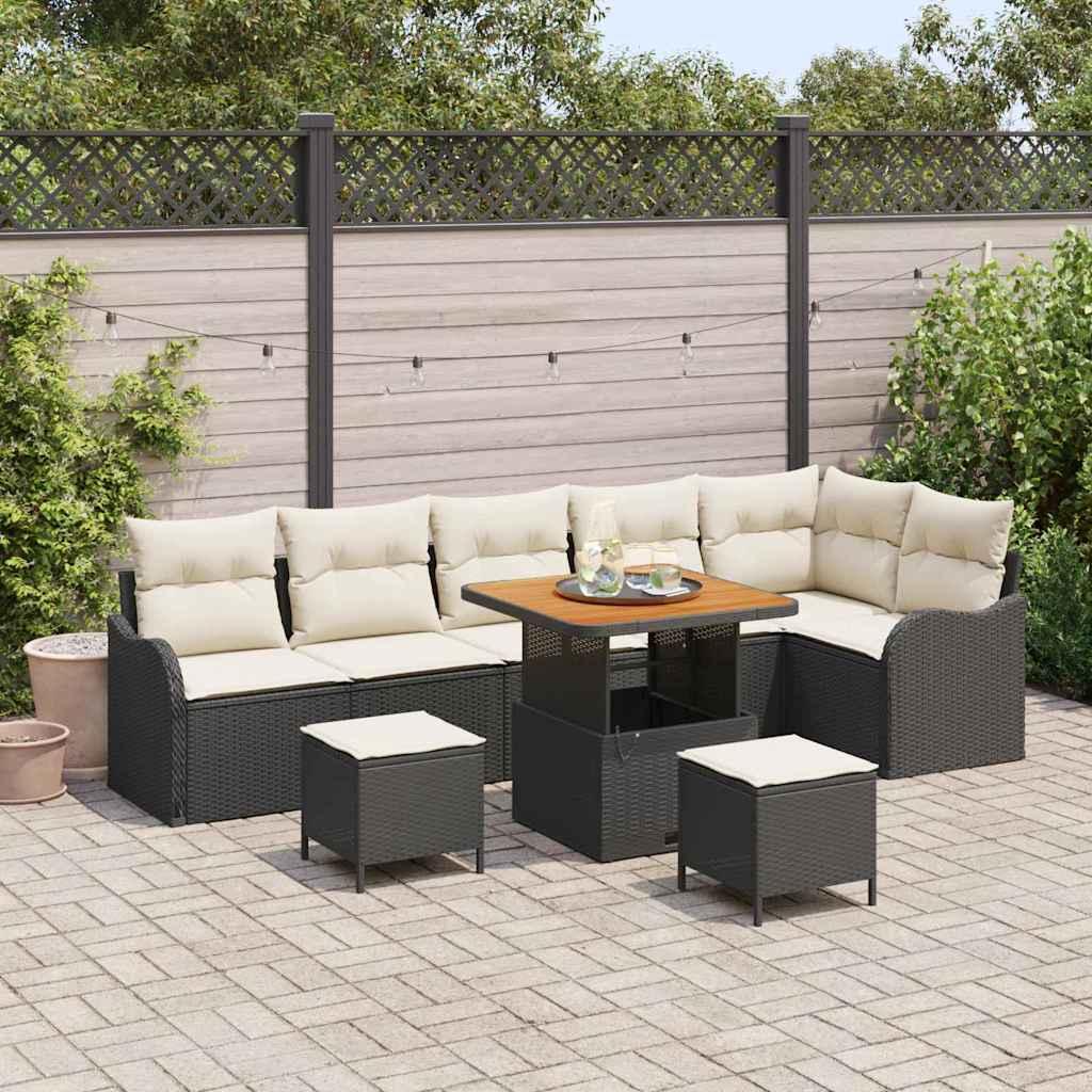 Havesofa Sæt med pude 9 stk Sort og Cream 80 x 80 x 71 cm